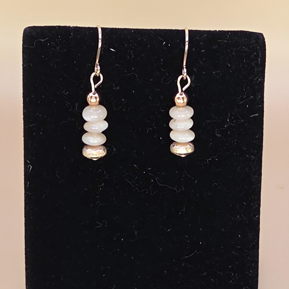 Peach Moonstone and Rose Gold Stacked Earrings - Picture 2 of 4